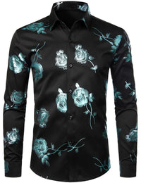 Mens Gold Rose Floral Print Shirts Brand Floral Steampunk Chemise White Long Sleeve Wedding Party Bronzing Camisa Masculina New