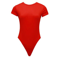 Sexy One Piece Bodycon Bodysuit Short Sleeve O Neck Open Basic White Black Red Overalls Women Body Top Skinny Rompers Female