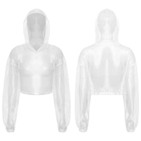 Womens Sparkly Transparent Hooded Top Holographic Long Sleeve Cropped Tee Shirts Festival Rave Outfits Pullover Hoodie Clubwear