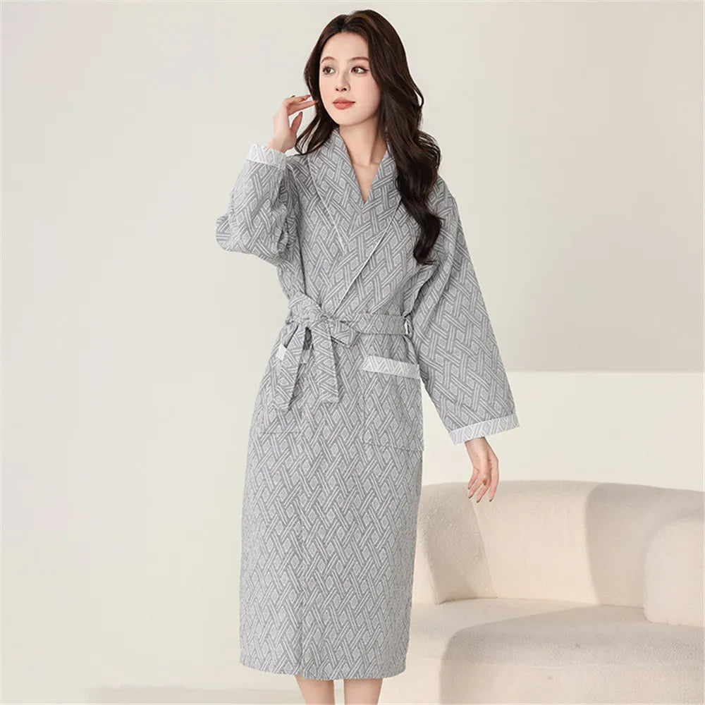 Spring Autumn Cotton Home Bathrobe Sexy Bath Robe Women's Sleepwear Double Deck Gauze Sleepshirts Female Nightgown