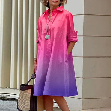 Sexy Autumn New Simple Shirt Dress Casual Solid Color Long Sleeves Fashion Turn-down Collar  Pocket  Dresses