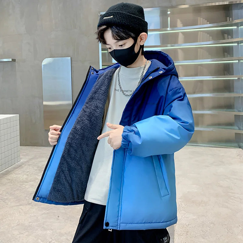 Winter Child Gradient Color Jacket Coat With Hoodies For Boy Luxury New Fashion Thermal Overcoats Kids Warm Hooded Trench Parka