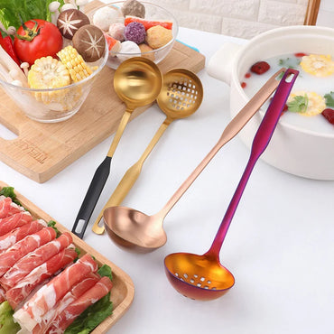Cooking Tools Hot Pot Spoon Creative Color Home Stainless Steel Matte Gold Soup Spoon Colander Set Wall Mounted Kitchen Utensils