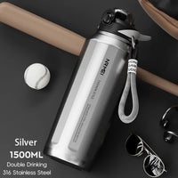 One Button Open Water Bottle with Lifting Rope, Large Capacity Stainless Steel Thermos Bottle,Outdoor Sport Vacuum Flasks