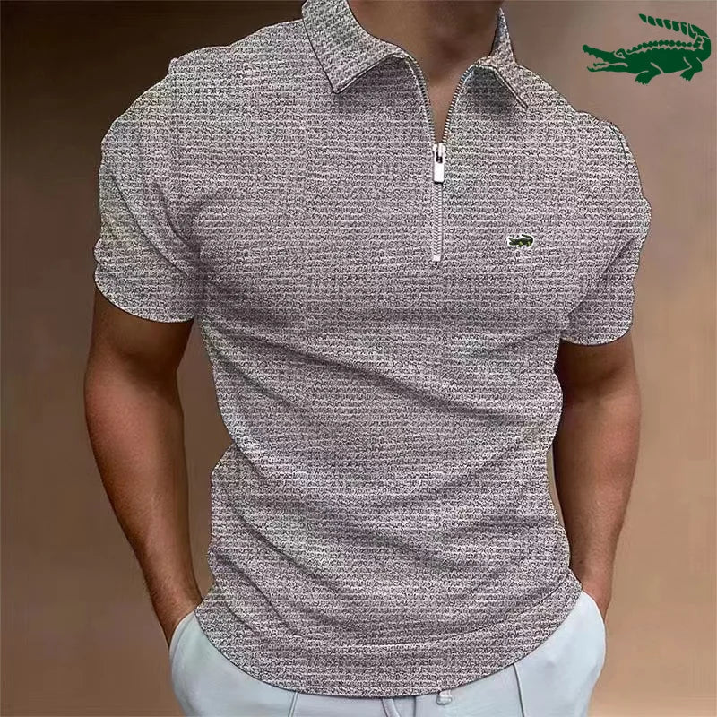 CARTELO Brand POLO Shirt Zipper Waffle Summer Men's Short Sleeve T-shirt Sport Casual Quick Dry Breathable Elastic Bottom