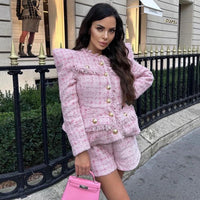 High Quality 2022 Autumn New Tweed 2 Two-Piece Set Sexy O-Neck Long Sleeve Single Breasted Jacket And Pants Club Party Set