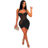 Sexy Nude Mesh Insert Caged Mini Dress Sexy Party Night Club Outfits