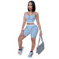 Knitted Ribbed Striped 2 Piece Sets Summer Outfits for Women 2023 Crop Top and Shorts Casual Matching Sets Sportwear Sweatsuits