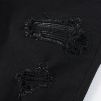 Fashionable new men's jeans, washed, nostalgic, elastic, slim fit, perforated, patchwork patch, black jeans, high street designe