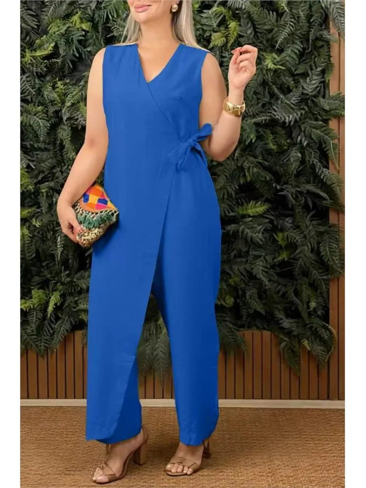Female Casual Jumpsuit V-Neck Sleeveless Lace-up Jumpsuits For Women Fashion Office Holiday Womens Clothing Jumpsuits Summer New