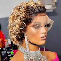 Pixie Curls 100% Human Hair 13x4 Lace Frontal Wigs Pixie Cut Short Bob Human Hair Wig Transparent Lace Front Human Hair Wig