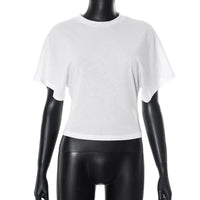 Women's New Arrival Solid Colour Pure Cotton Crew Neck Pullover Short-Sleeved Loose-Fit Waist-Defining Cropped Top with Exposed