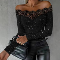 Sexy Slim Fit Long Sleeve Top Sparkling Base Layer Cross-Border New Arrival Women's T-shirt Comfortable Breathable Casual Wear