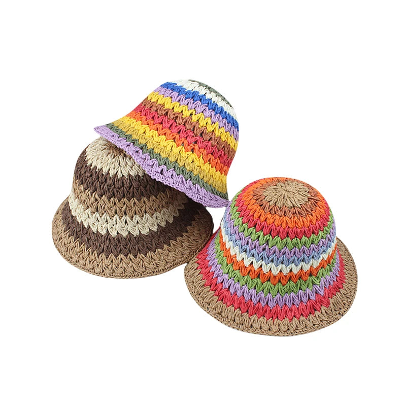 Women's Foldable Straw Hat Summer Outdoor Beach Travel Fisherman Hat Sunscreen UV Protection Sunhat Wide Brim Panama Bucket Caps