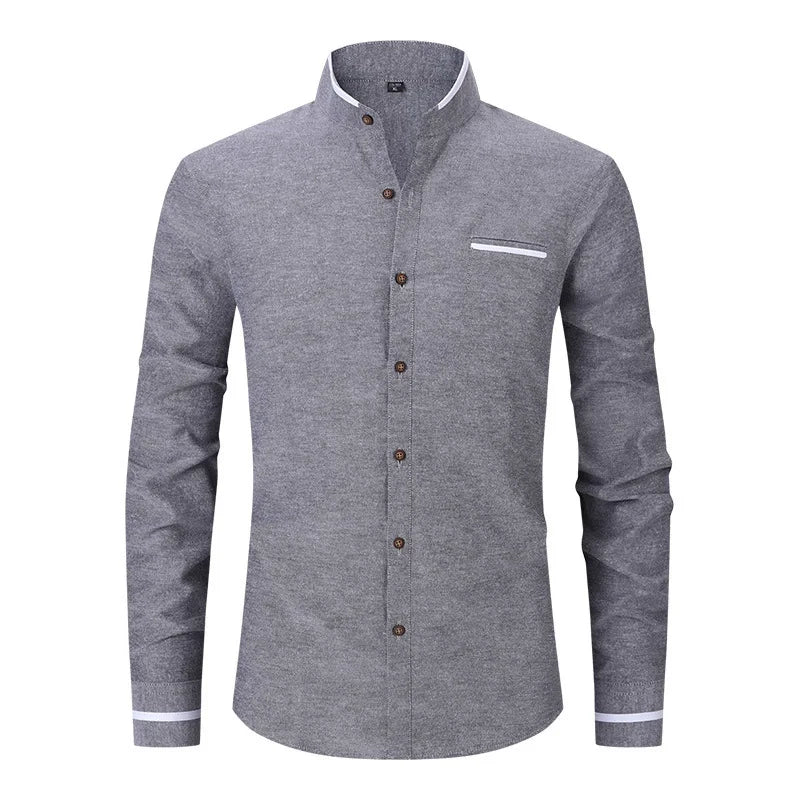 New Fashion Patchwork Long Sleeeve Casual Shirts Men Stand Collar Slim Fit Blouses High Quality Spirng Autumn Male Dress Shirt