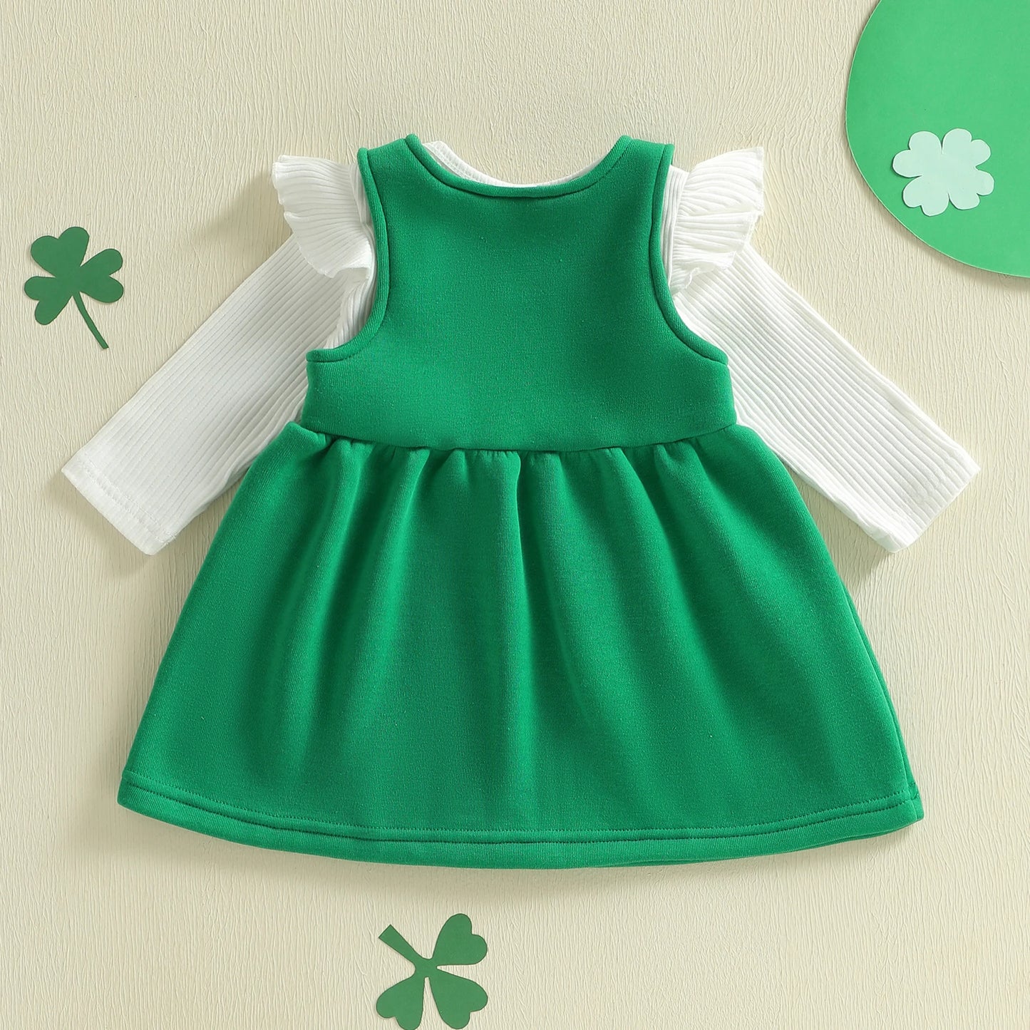 Baby Spring Clothes Solid Ribbed Long Sleeve Romper Letter Shamrock Embroidery Overalls Dress 2 Pcs Irish Outfits