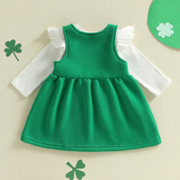 Baby Spring Clothes Solid Ribbed Long Sleeve Romper Letter Shamrock Embroidery Overalls Dress 2 Pcs Irish Outfits