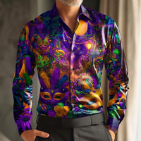 New men's clown pattern 3D printed shirt with clover high-quality fashion casual long sleeved shirt and lapel top