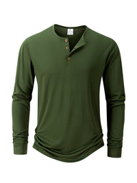 Men's T Shirt Autumn Button Long Sleeve Henley Neck T-Shirt Solid Color Casual Breathable Versatile Tops Fashion Slim T-Shirts