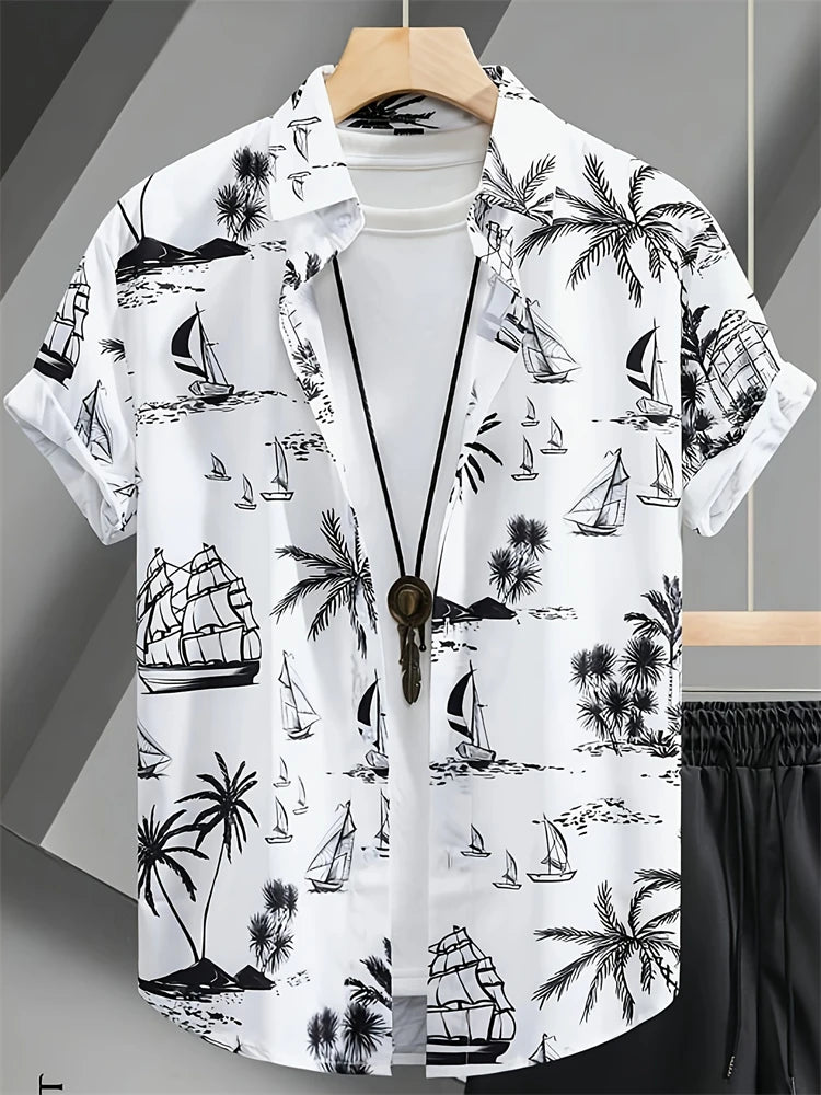 Men's Lapel Button Down Shirt T-Shirt New Floral Print Hawaii Beach Vacation Short Sleeve Breathable Fashion Men's Shirt Tops