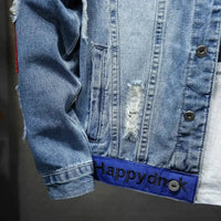 Men Brand Denim Jacket Hip Hop Streetwear Punk Motorcycle Ripped Print Cowboy Outwear High Quality Casual Hole Male Jeans Coat