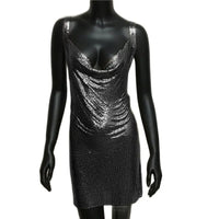 Sexy Metallic Sequin Mini Dress For Women Backless Cocktail Club Glitter Low Cut Halter Dress Rave Party Nightclub Dresses