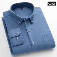 Classic fit fasion 100%Cotton long-sleeve shirt for men single pocket slim fit Casual top soft Oxford solid color office clothes