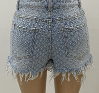 Women Sexy Fashion Ripped Tassel High Waist Denim Shorts
