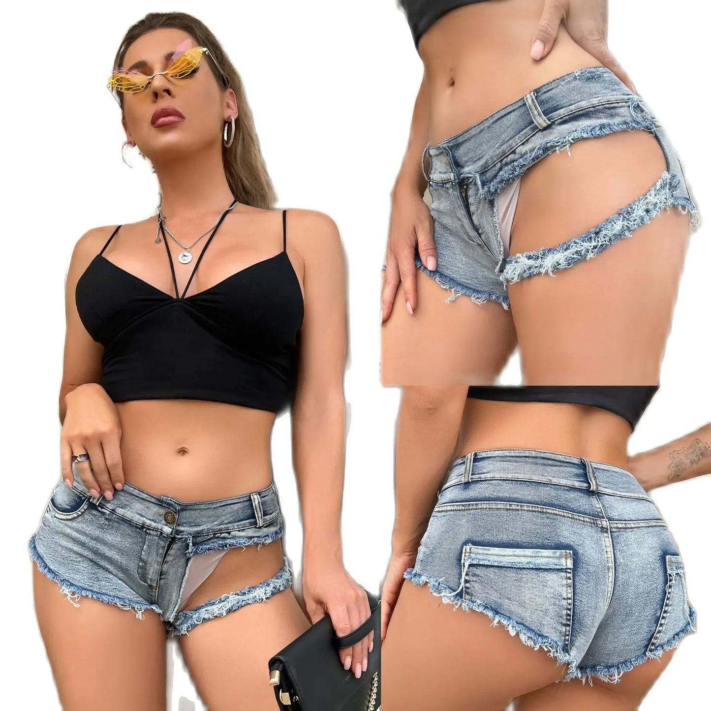New Sexy Hole Hollow Out Elastic Denim Shorts Women's Hot Pants Jeans Clubwear Y2k Shorts