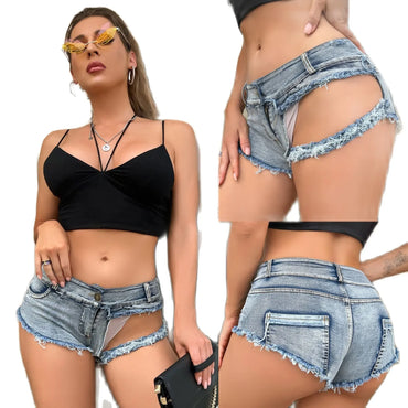 New Sexy Hole Hollow Out Elastic Denim Shorts Women's Hot Pants Jeans Clubwear Y2k Shorts
