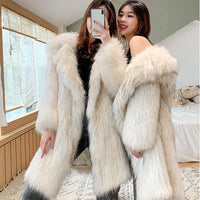 Winter fox fur imitation fur coat women's long new warm raccoon fur coat large size leisure windbreaker