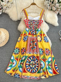 Dress Women Long Dresses Sling Strapless Sleeveless Print Floral A Line Vestidos Streetwear Elegant Splice Y2k High Waist Party