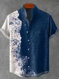 Men's Short Sleeve Shirt Vintage Ethnic Style Sunlight and Tree Illustration Art Snake Print Casual Linen Shirt