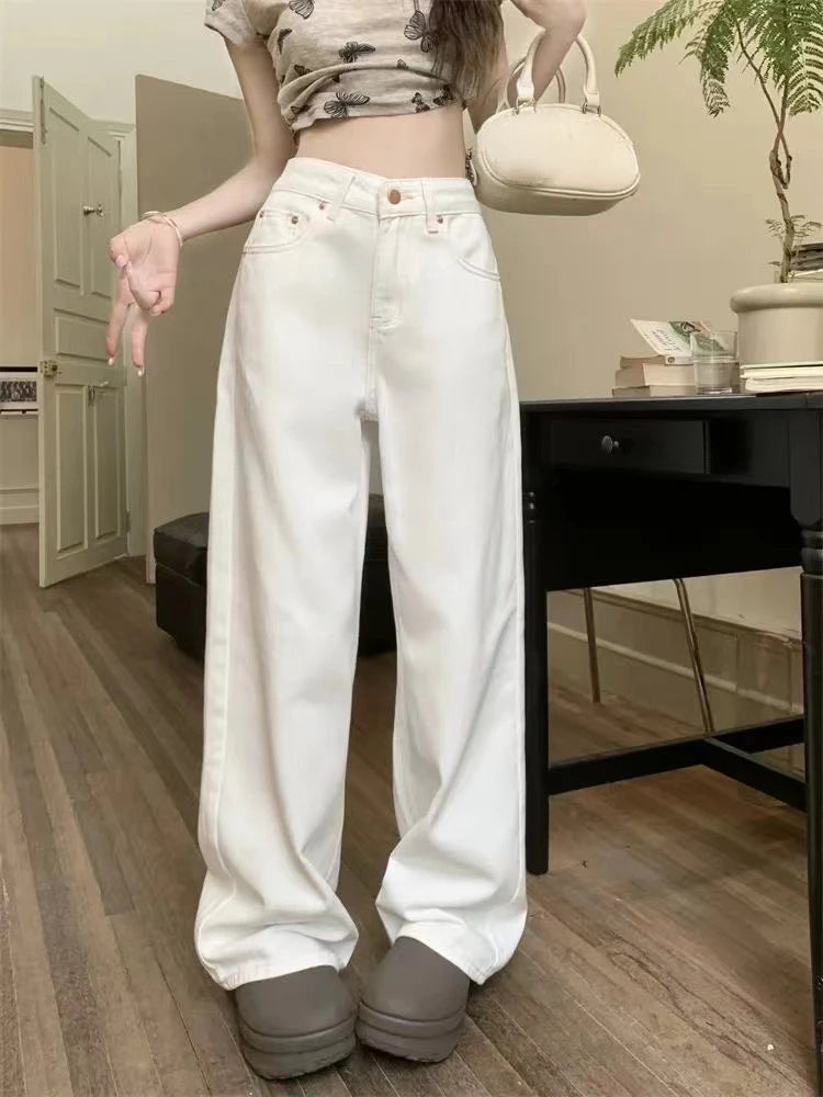 2024 Blue Jeans for Women High Quality High Waist American Wide Leg Pants Bow Embroidery Y2K Vintage Straight Summer Trousers
