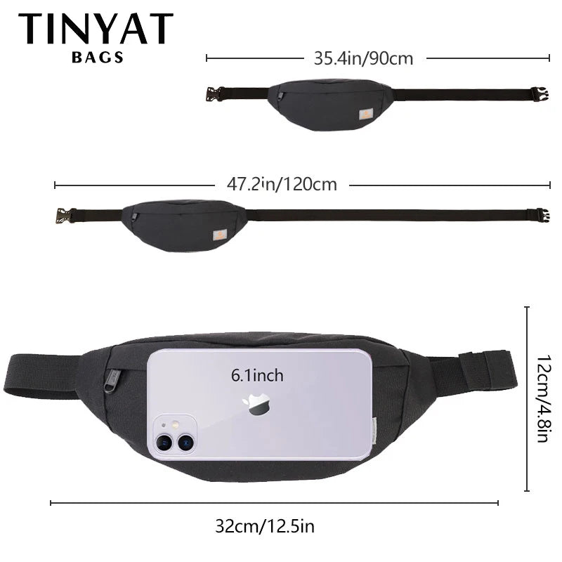 TINYAT New Men Casual Waist Pack Bag Brand Canvas Shoulder Fanny Packs Women Belt Bag Pouch For Money Phone Black Bum Hip Bag