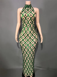 Sparkly Rhinestones Sleeveless Long Dress Elegant Dark Mesh Celebrate Evening Wedding Prom Gown Birthday Dress Photograph Wear