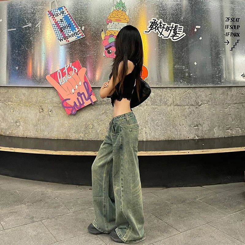 Women Blue Gothic Emo Baggy Y2k Wide Jeans Vintage Grunge Jean Pants Harajuku Oversize Denim Trousers Alternative Clothes 2026