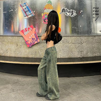 Women Blue Gothic Emo Baggy Y2k Wide Jeans Vintage Grunge Jean Pants Harajuku Oversize Denim Trousers Alternative Clothes 2026