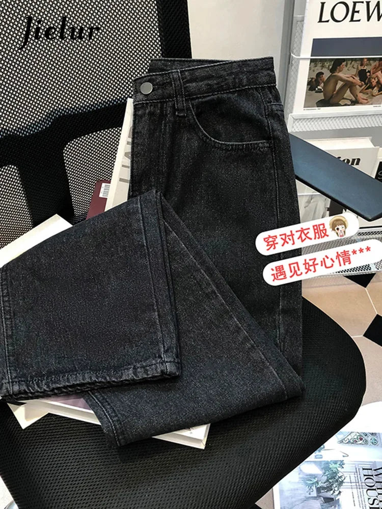 Fashion Street Casual Woman Jeans Summer New High Waist Loose Women Jeans Simple Basic Slim Straight Pants Female Chicly