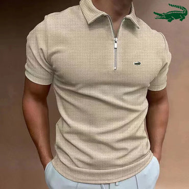 CARTELO Brand POLO Shirt Zipper Waffle Summer Men's Short Sleeve T-shirt Sport Casual Quick Dry Breathable Elastic Bottom