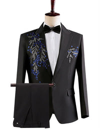 Fashion Men Spliced Suits Black / White Singer Host Stage Performance Luxurious Dress Blazers Jacket and Pants