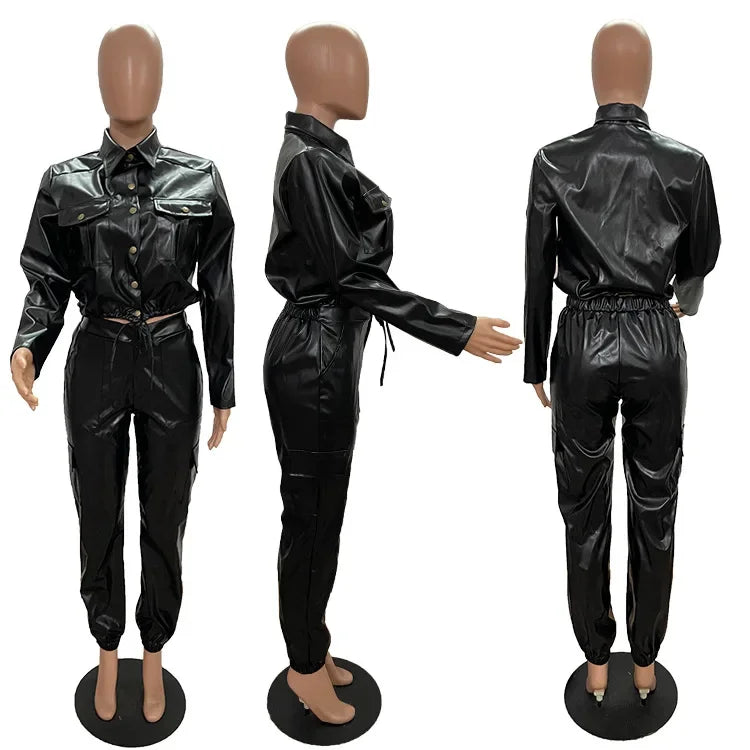 Women Pants Sets Two Piece Long Sleeve Cardigan Hidden Breasted Solid Zipper Fly Pencil Pants Slim Fit High Street Pockets