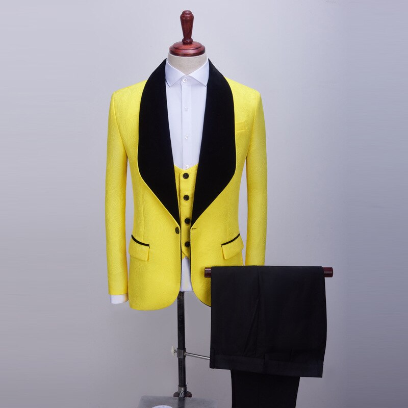 2022 New Men&#39;s Casual Boutique Business Big Black Collar Suit