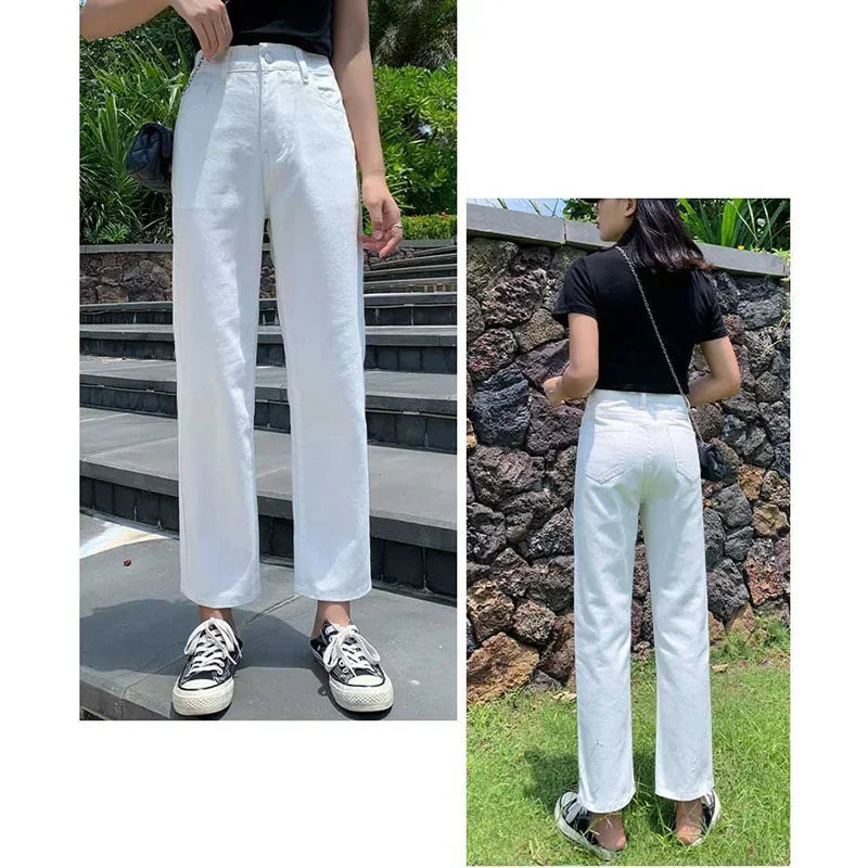 Summer Female Classic Fashion Loose Jeans Trousers Women Straight Leg Jeans Harem Pants Girls Fashion High Waisted Denim Pants