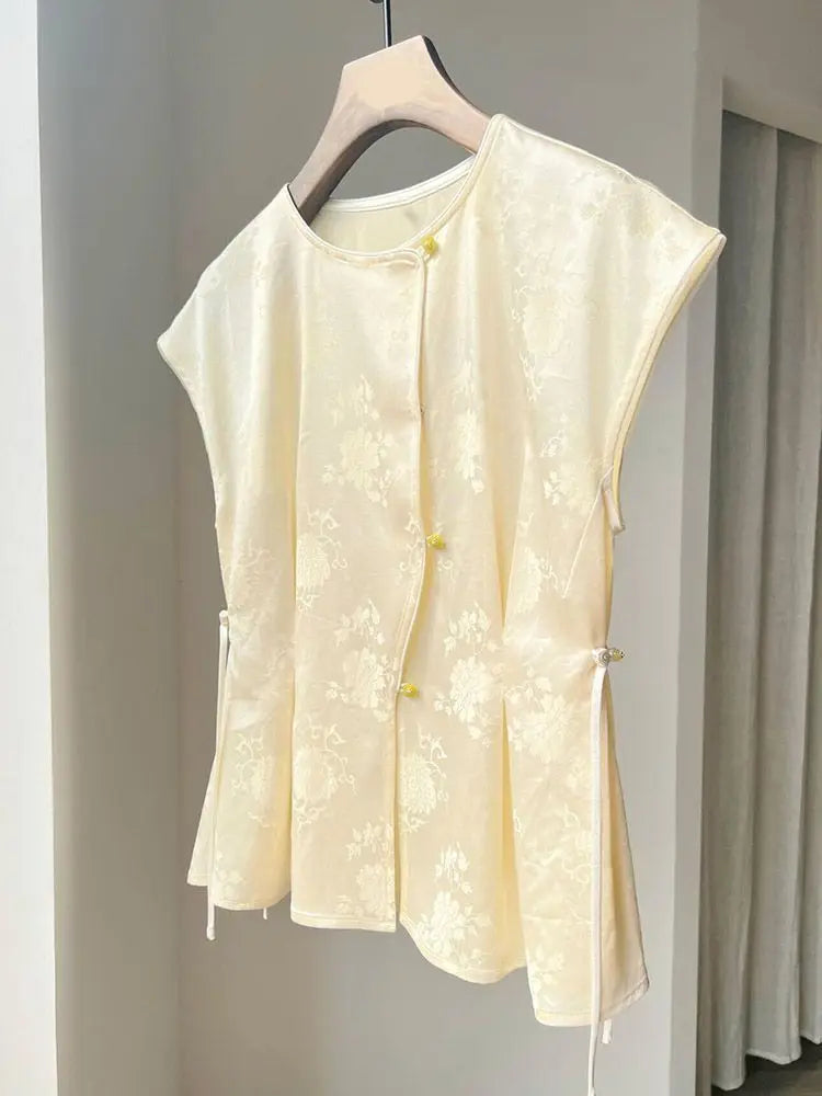 New Chinese Style Chinese Style Button Sleeveless T-shirt for Women 2025 Summer New Versatile Top