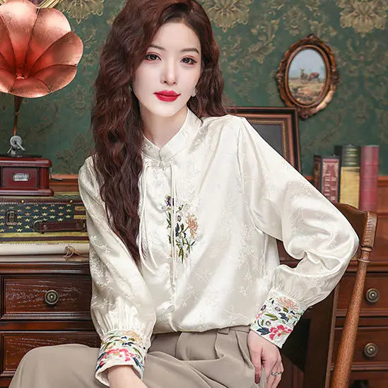 Spring Thin New Chinese Style Embroidery 2025 Long-sleeved Shirt Spring Shirt New Fashion Casual Top