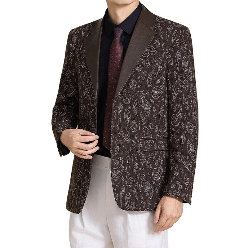 Elegant Printed Blazer for Men - Stylish Fit , Unique Splicing Process , Versatile for Formal & Casual Occasions