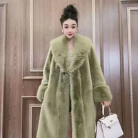 Faux Fur Coats Women Long Coat Thick Warm Turn Down Collar Open Stitch Spring Outerwear Jackets Elegant Splice Autumn Winter