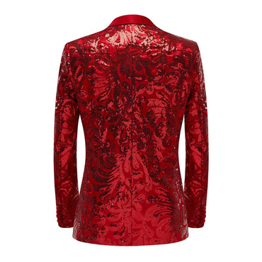Red Sequin Blazer & Pants Set , Men's Shiny Party Outfit Suits for Weddings, Concerts & Festive Celebrations