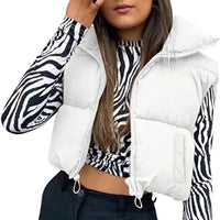 Women Winter Warm Crop Waistcoat, Sleeveless Stand Collar Double Sided Lightweight Puffer Vest